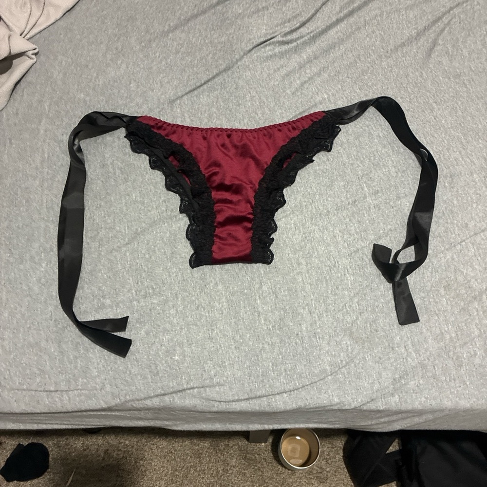 Elegant Burgundy and Black Lace Tie-Side Panties